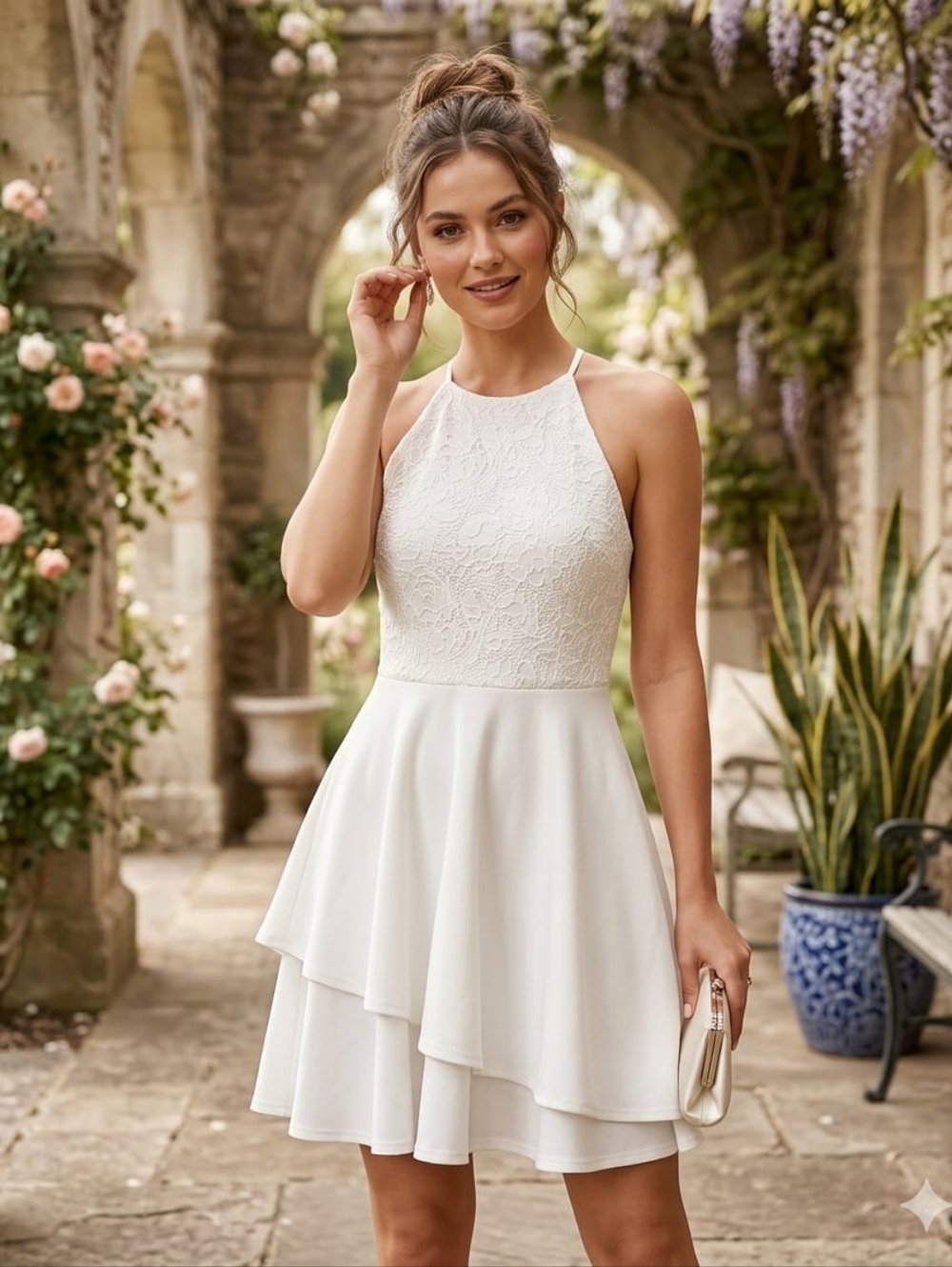 B. Smart White Lace Halter Skater Dress - Size 11